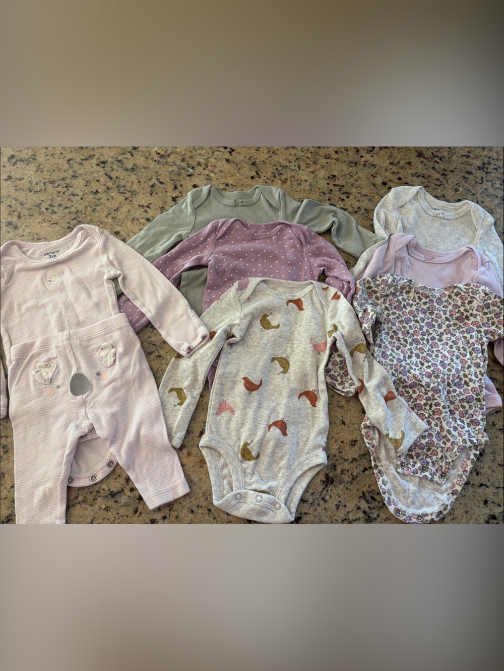 Carter's Long-Sleeve Baby One-Pieces- Pink, Purple & Gray- lot of 8 sz 3 months